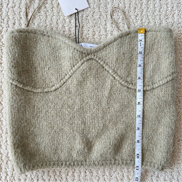 NWT ZARA Sage Green Alpaca Knit Strapless Sweater Crop Top S - Picture 8 of 8